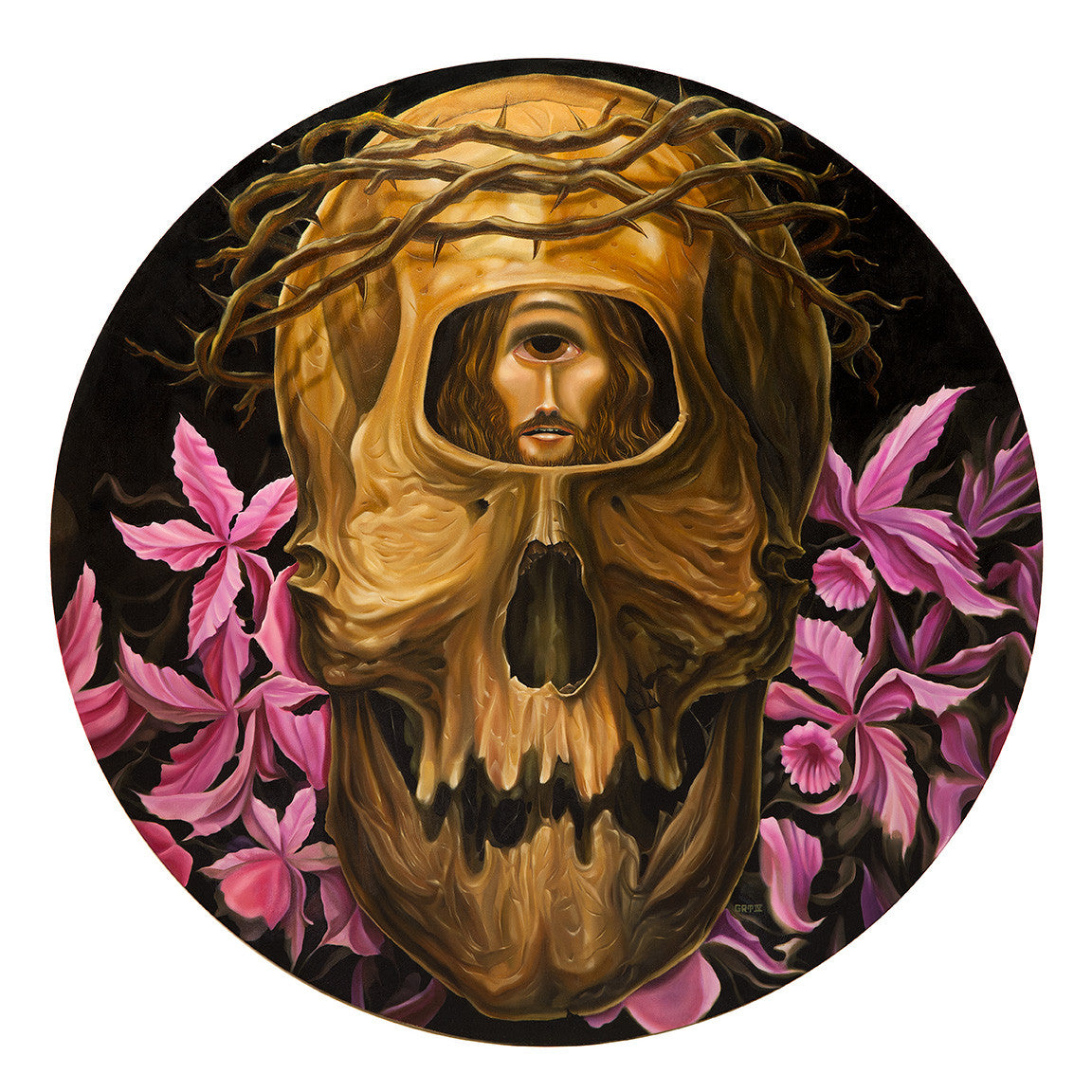 George R. Thompson IV: Still Life with Cyclops, Skull, Flowers, and Jesus