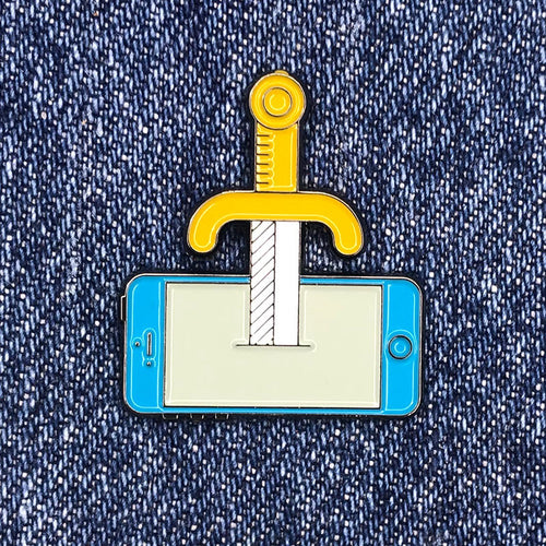 Sword In The Phone enamel pin